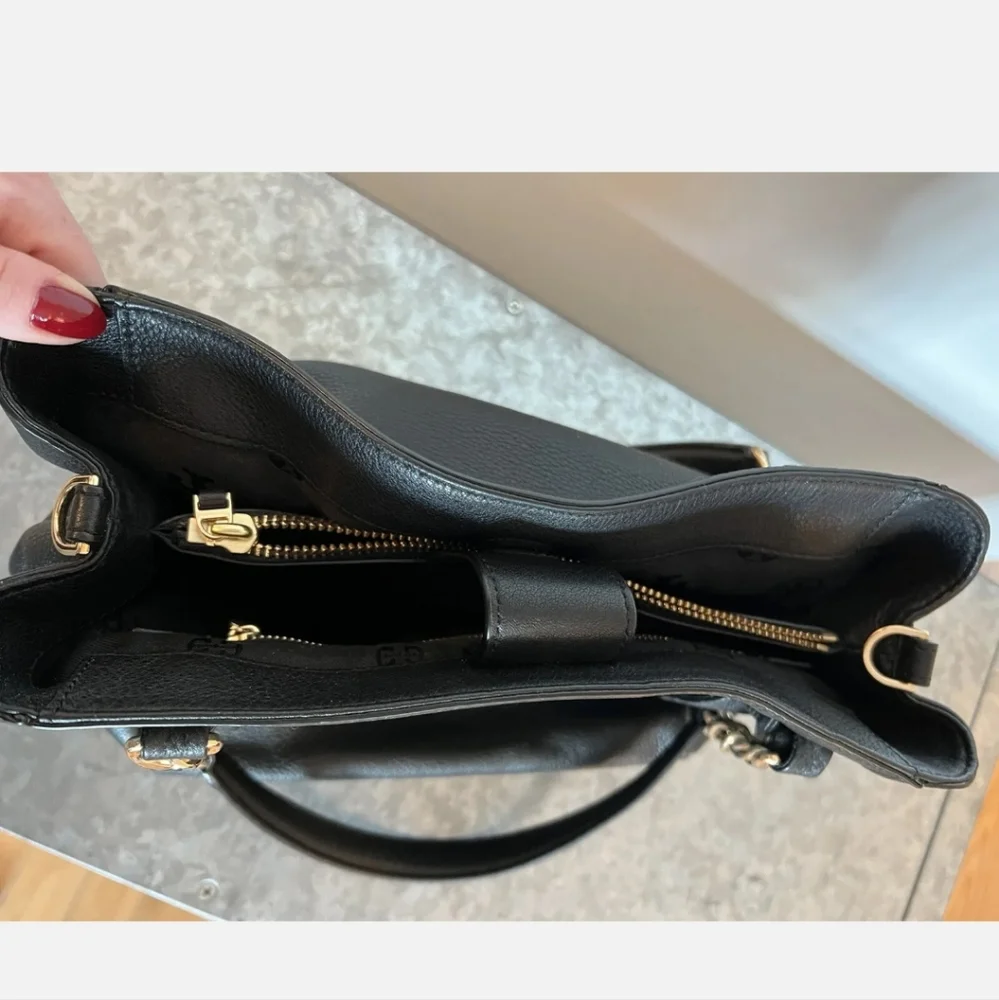 Tory Burch Harper Black Pebbled Leather Satchel Purse Bag EUC. - Picture 5 of 8